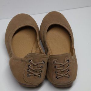 Lucky Brand Echo Tan Leather Suede Slip On Corset Lace Ballet Flats